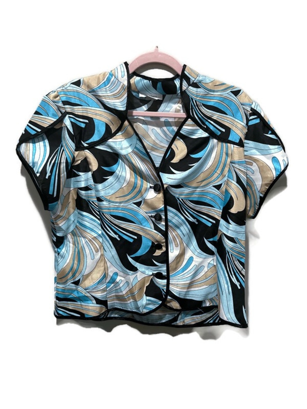 Dressbarn Vintage Y2K Swirl Print Short Sleeve Button Front Top Large
